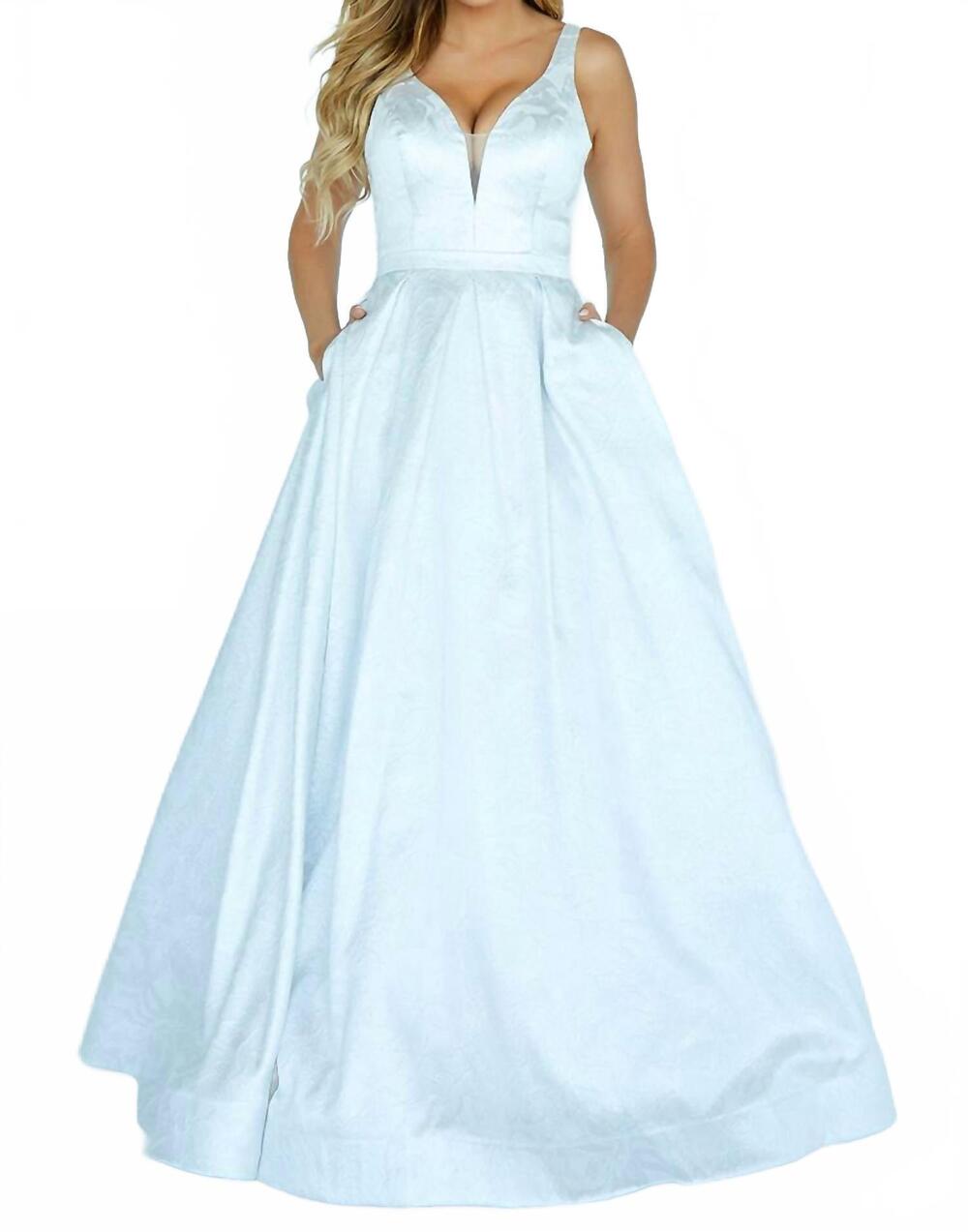 NEW JOLENE glitter brocade v neck prom dress in white
